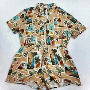 Label Of Love Womens sz Sm Romper Peach Tropical Print Jumpsuit Playset Vacation